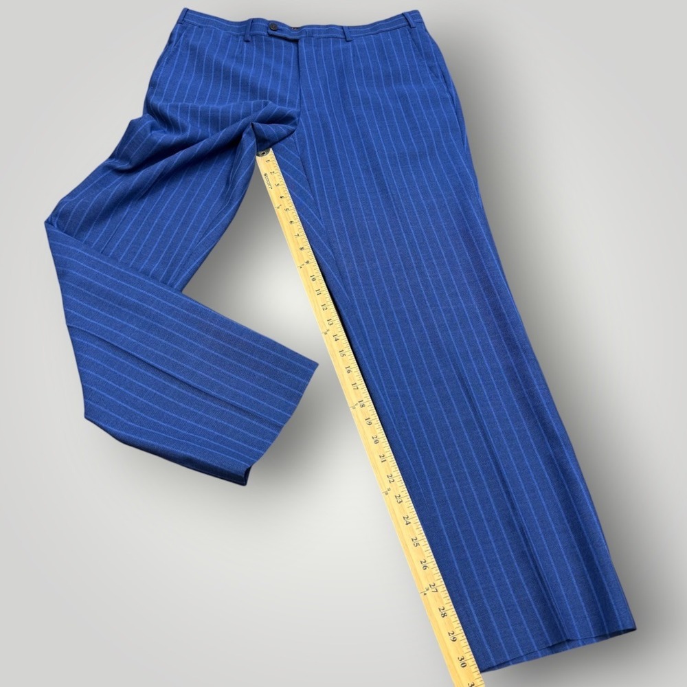Isaia Napoli Blue Pinstripe Wool Mohair Cashmere Dress Pants IT 52 US 36